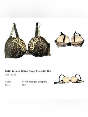 Victoria's Secret Very Sexy Leopard Satin & Lace Push-Up Bra - 36D